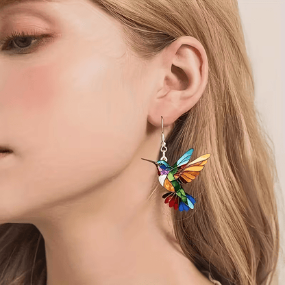 NEW 3 Piece Colorful Acrylic Hummingbird Necklace W/ Matching Ear Ring Set - FranksFunkyStuff
