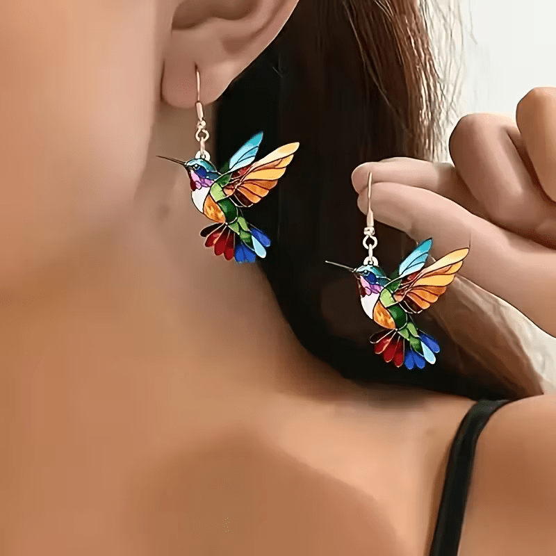 NEW 3 Piece Colorful Acrylic Hummingbird Necklace W/ Matching Ear Ring Set - FranksFunkyStuff