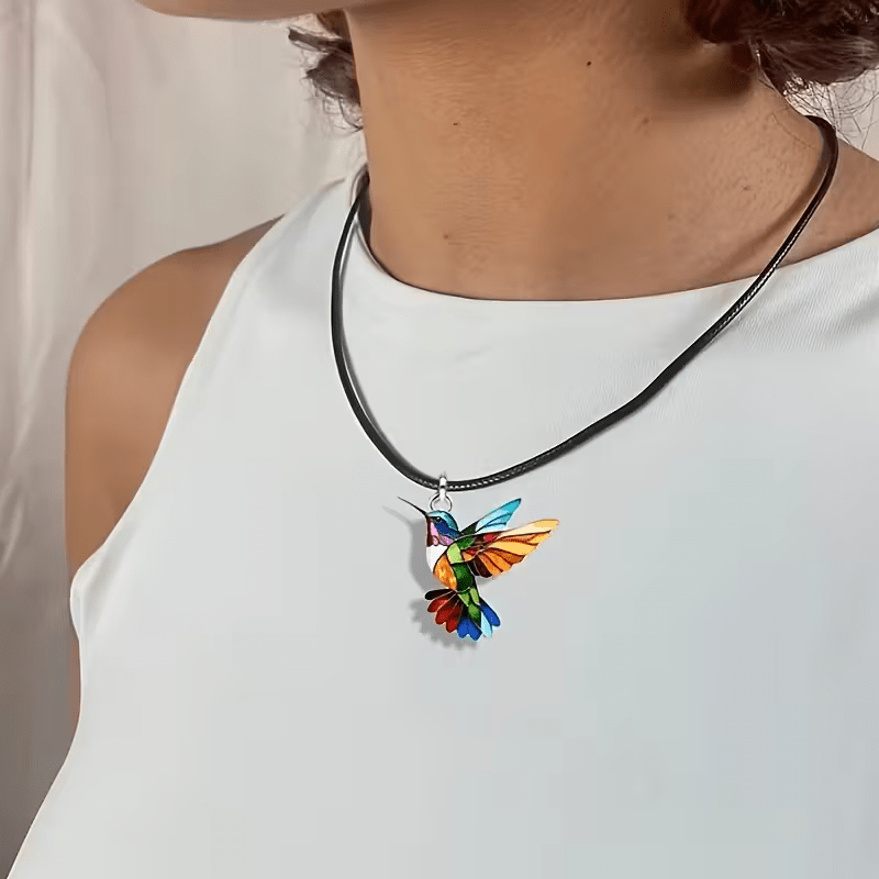NEW 3 Piece Colorful Acrylic Hummingbird Necklace W/ Matching Ear Ring Set - FranksFunkyStuff