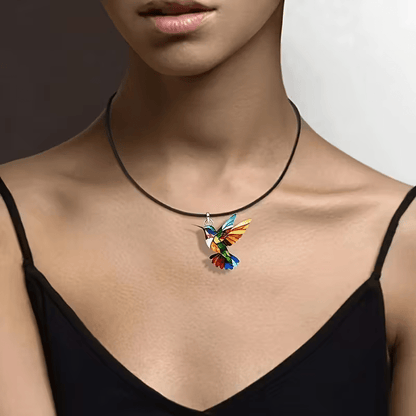 NEW 3 Piece Colorful Acrylic Hummingbird Necklace W/ Matching Ear Ring Set - FranksFunkyStuff