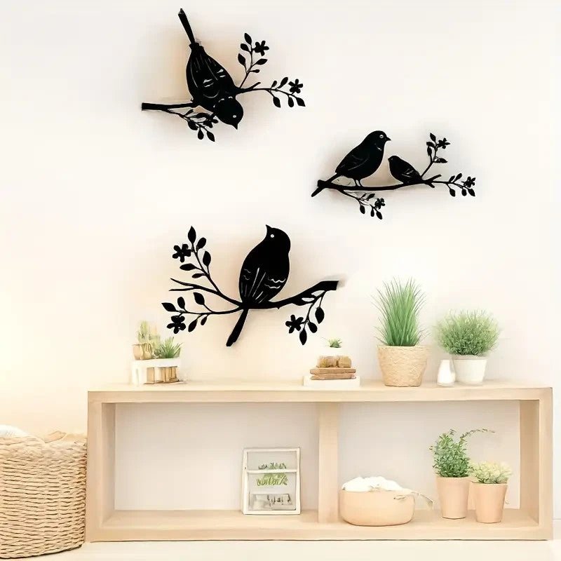 NEW 3 Rustic Metal Birds Wall Decor, Silhouette, Indoor & Outdoor Art - FranksFunkyStuff