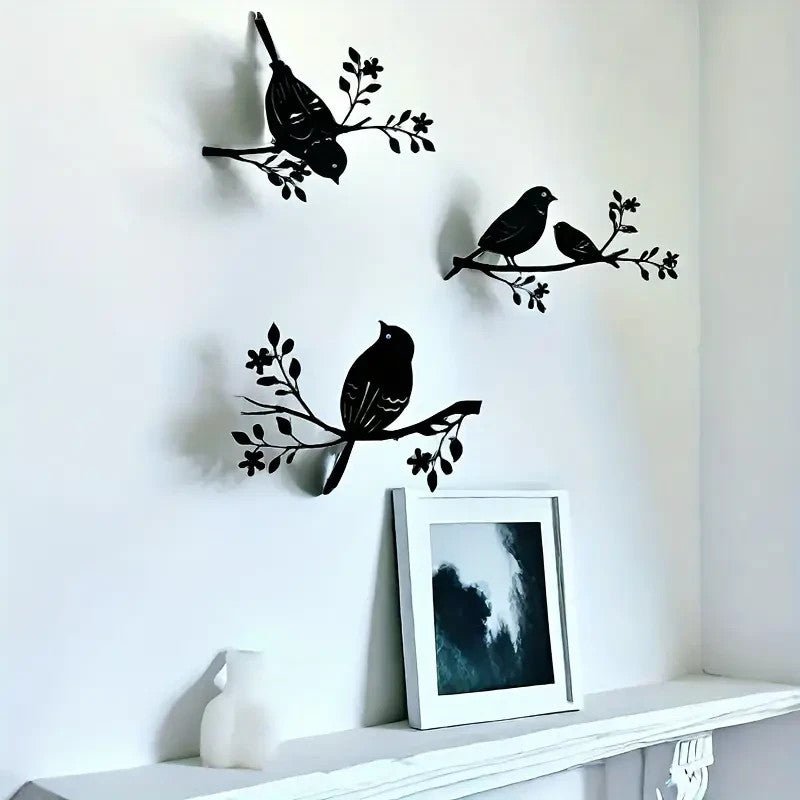 NEW 3 Rustic Metal Birds Wall Decor, Silhouette, Indoor & Outdoor Art - FranksFunkyStuff