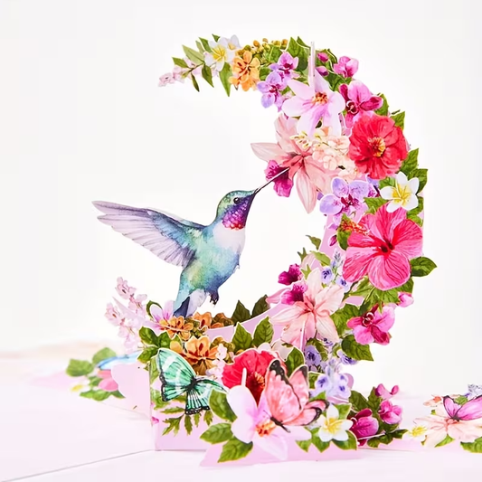 NEW 3D Pop-Up Card - Vibrant Floral Design with Hummingbird & Butterflies - FranksFunkyStuff