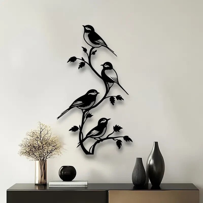 NEW 4 Birds on a Branch Metal Silhouette - FranksFunkyStuff