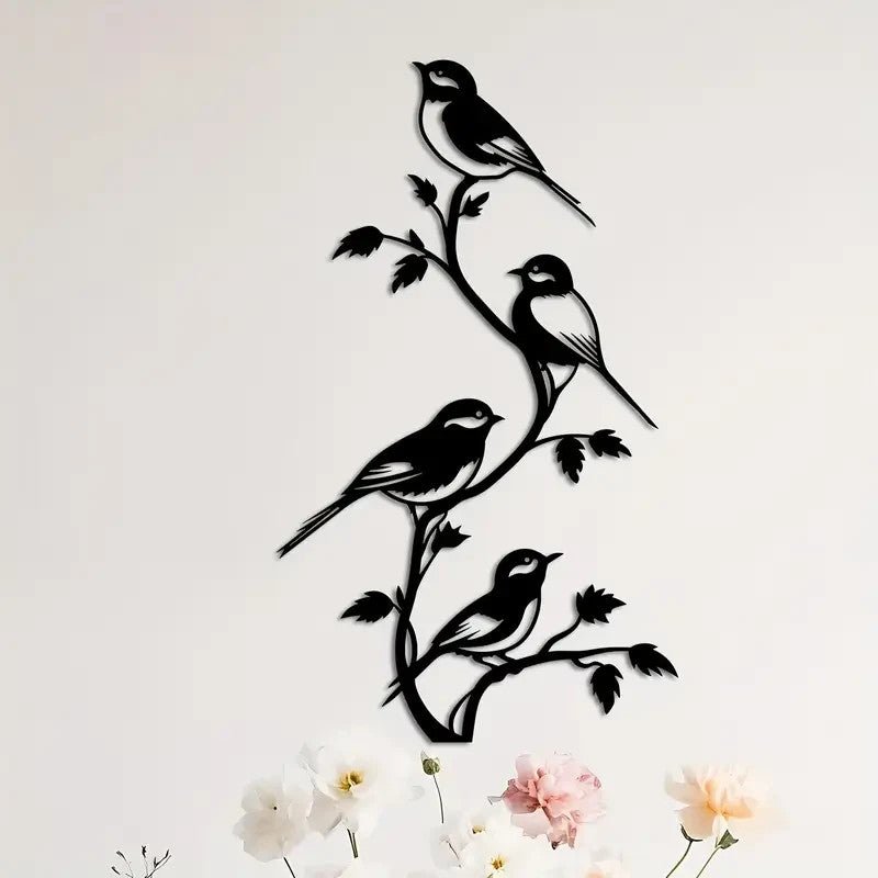 NEW 4 Birds on a Branch Metal Silhouette - FranksFunkyStuff