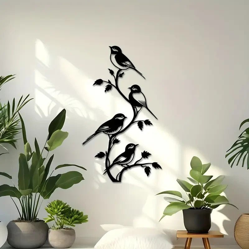 NEW 4 Birds on a Branch Metal Silhouette - FranksFunkyStuff