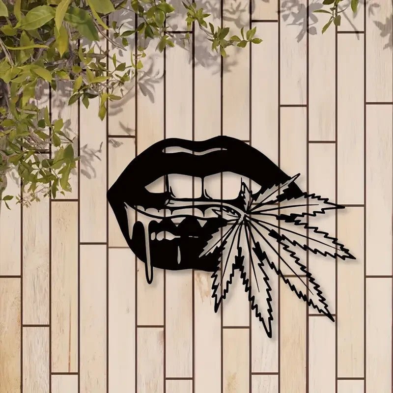NEW 420 Stylish Lips Biting a Leaf Metal Silhouette - FranksFunkyStuff
