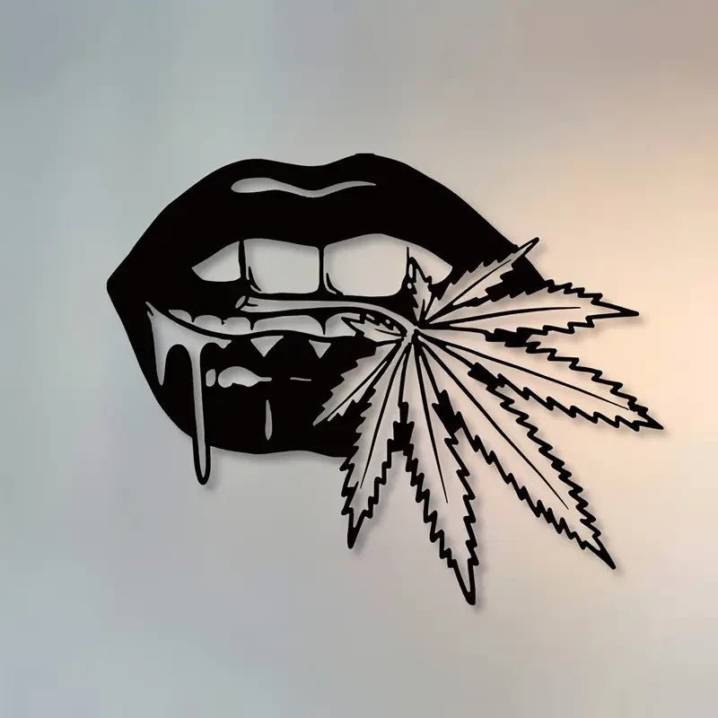 NEW 420 Stylish Lips Biting a Leaf Metal Silhouette - FranksFunkyStuff