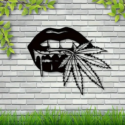 NEW 420 Stylish Lips Biting a Leaf Metal Silhouette - FranksFunkyStuff