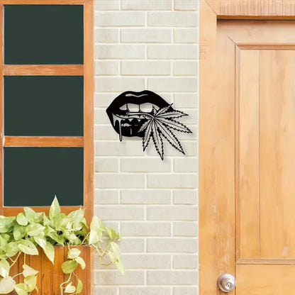 NEW 420 Stylish Lips Biting a Leaf Metal Silhouette - FranksFunkyStuff