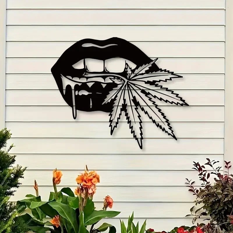 NEW 420 Stylish Lips Biting a Leaf Metal Silhouette - FranksFunkyStuff