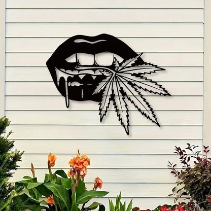 NEW 420 Stylish Lips Biting a Leaf Metal Silhouette - FranksFunkyStuff