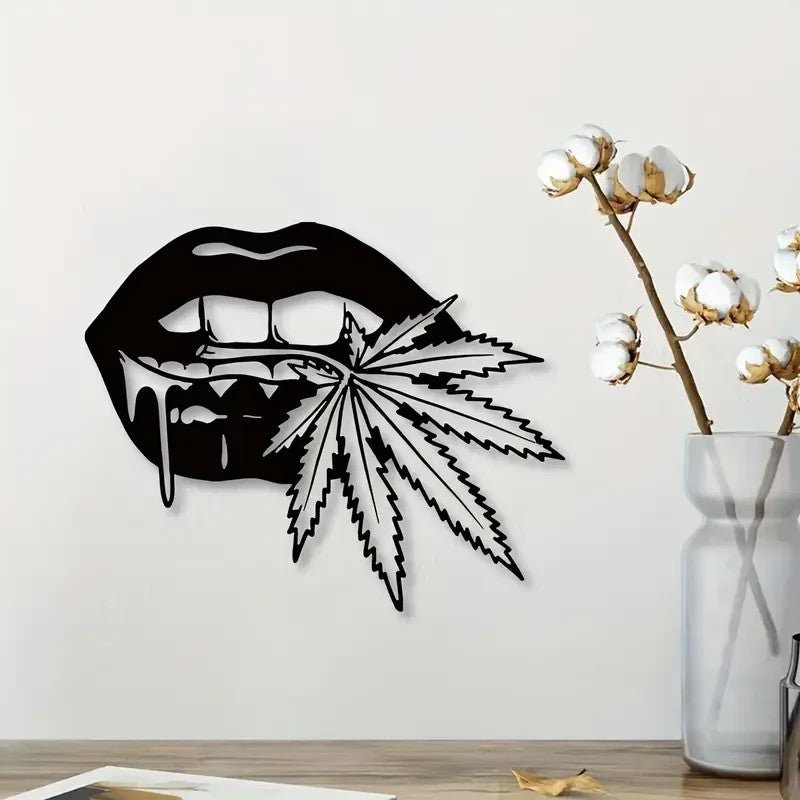 NEW 420 Stylish Lips Biting a Leaf Metal Silhouette - FranksFunkyStuff