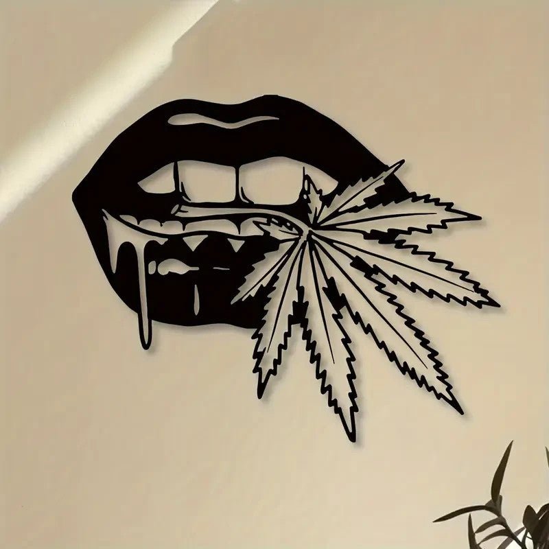 NEW 420 Stylish Lips Biting a Leaf Metal Silhouette - FranksFunkyStuff