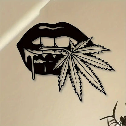 NEW 420 Stylish Lips Biting a Leaf Metal Silhouette - FranksFunkyStuff