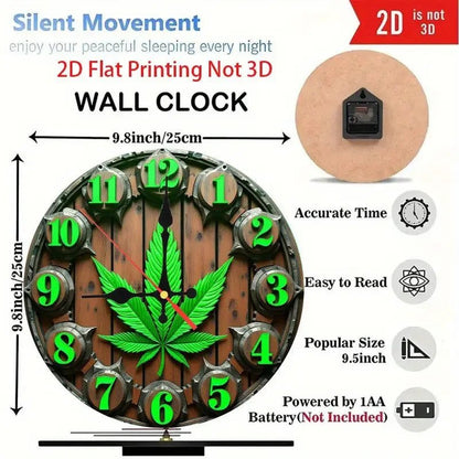 NEW 420 Wooden Wall Clock with Weed Leaf Design - 2D Flat Printing - FranksFunkyStuff