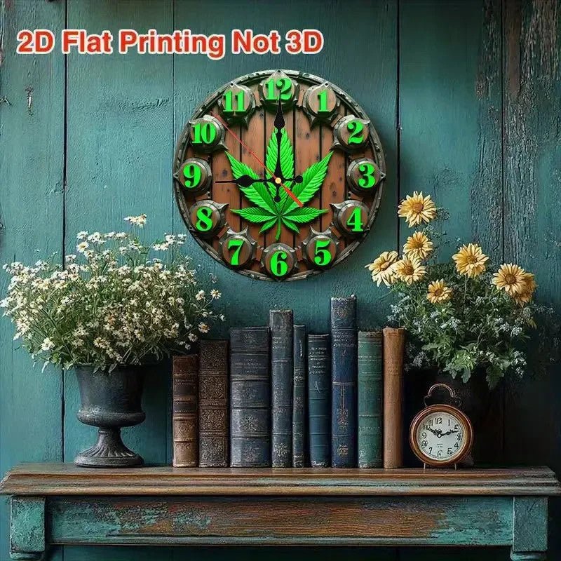 NEW 420 Wooden Wall Clock with Weed Leaf Design - 2D Flat Printing - FranksFunkyStuff