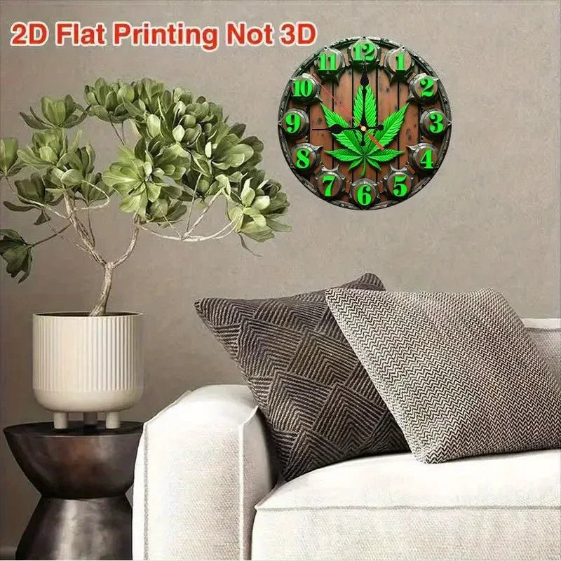 NEW 420 Wooden Wall Clock with Weed Leaf Design - 2D Flat Printing - FranksFunkyStuff