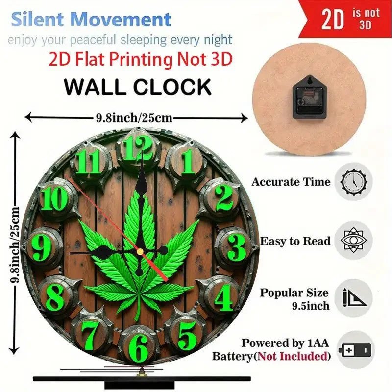 NEW 420 Wooden Wall Clock with Weed Leaf Design - 2D Flat Printing - FranksFunkyStuff