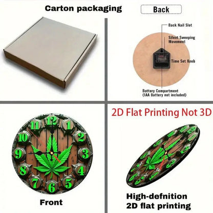 NEW 420 Wooden Wall Clock with Weed Leaf Design - 2D Flat Printing - FranksFunkyStuff