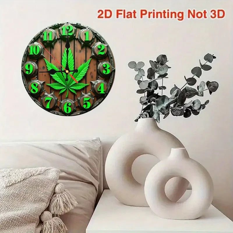 NEW 420 Wooden Wall Clock with Weed Leaf Design - 2D Flat Printing - FranksFunkyStuff