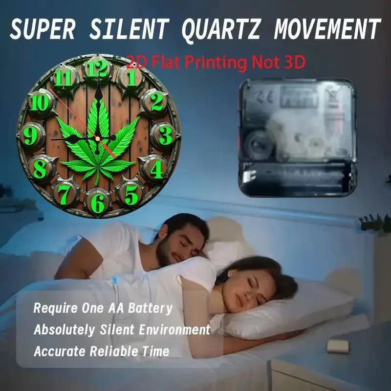 NEW 420 Wooden Wall Clock with Weed Leaf Design - 2D Flat Printing - FranksFunkyStuff