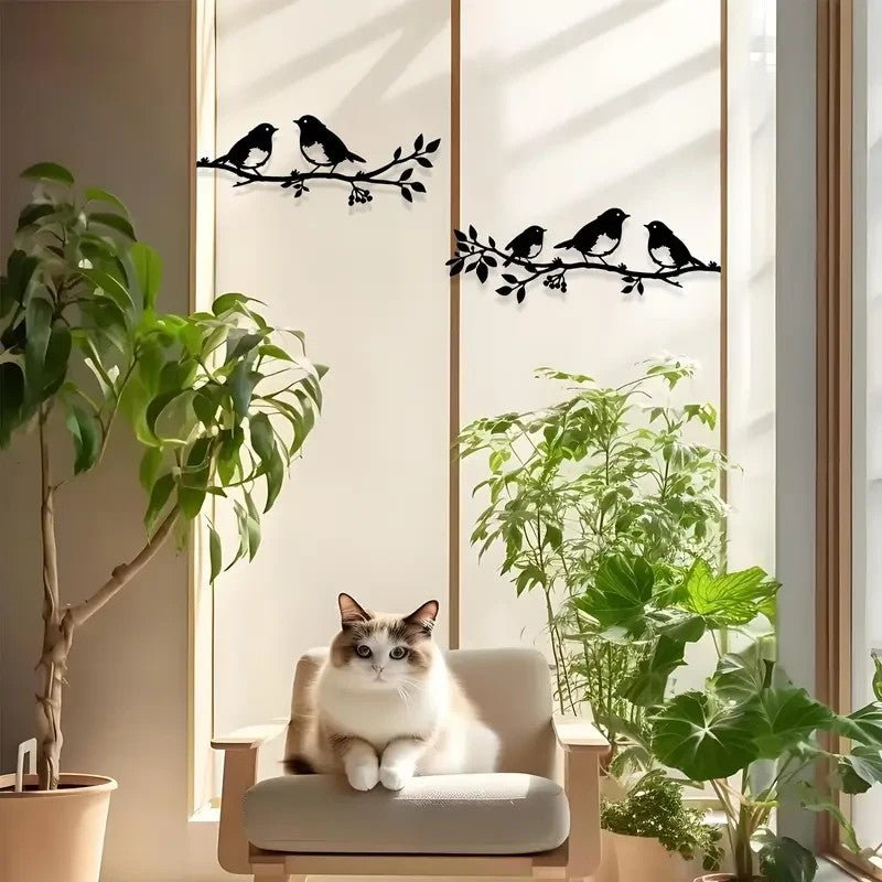 NEW 5 Birds on 2 Branches , Metal Silhouettes - FranksFunkyStuff