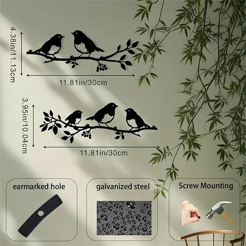 NEW 5 Birds on 2 Branches , Metal Silhouettes - FranksFunkyStuff