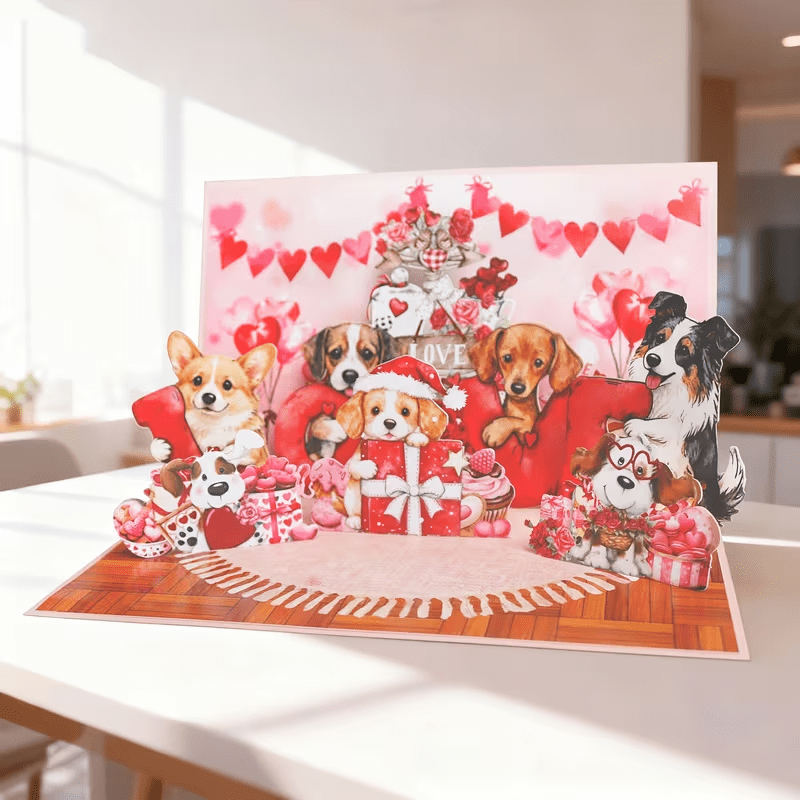 New Adorable Puppies Pop-Up Greeting Card with Heart & Puppy - FranksFunkyStuff