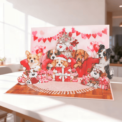 New Adorable Puppies Pop-Up Greeting Card with Heart & Puppy - FranksFunkyStuff
