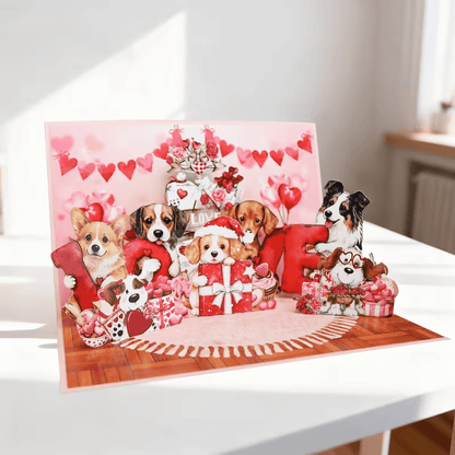 New Adorable Puppies Pop-Up Greeting Card with Heart & Puppy - FranksFunkyStuff