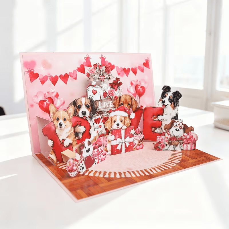 New Adorable Puppies Pop-Up Greeting Card with Heart & Puppy - FranksFunkyStuff