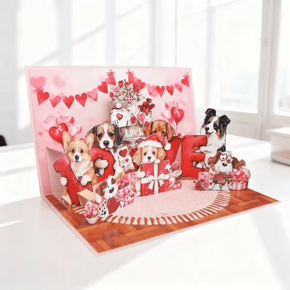 New Adorable Puppies Pop-Up Greeting Card with Heart & Puppy - FranksFunkyStuff