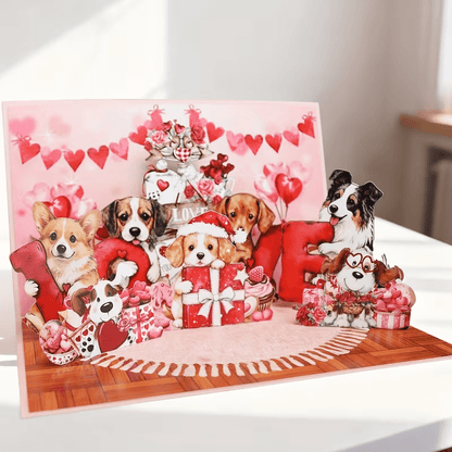 New Adorable Puppies Pop-Up Greeting Card with Heart & Puppy - FranksFunkyStuff