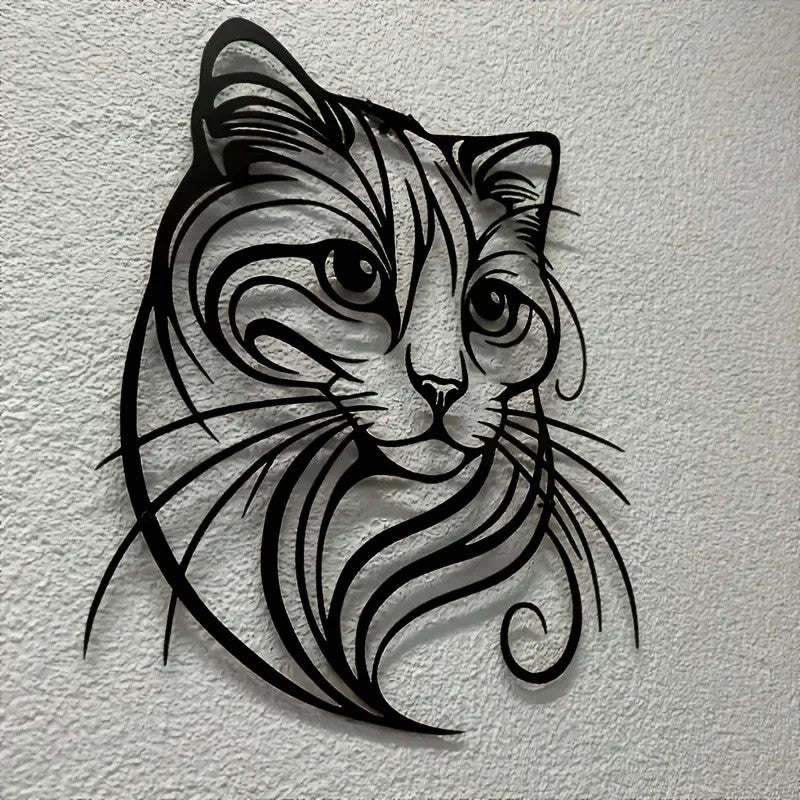 NEW Black Cat Silhouette Metal Wall Art - Whimsical Cat Design - FranksFunkyStuff
