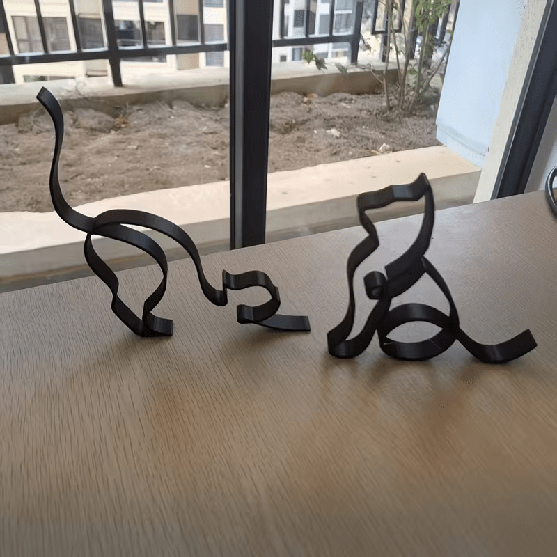 NEW CAT 2 PIECE SET METAL Cat Figurines Minimalist Design - FranksFunkyStuff