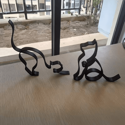 NEW CAT 2 PIECE SET METAL Cat Figurines Minimalist Design - FranksFunkyStuff