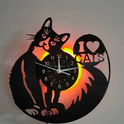 NEW CAT CLOCK "I Heart Cats" Light - up Wall Clock - FranksFunkyStuff