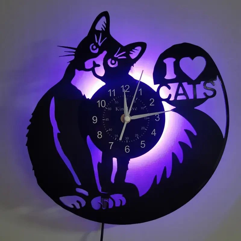 NEW CAT CLOCK "I Heart Cats" Light - up Wall Clock - FranksFunkyStuff
