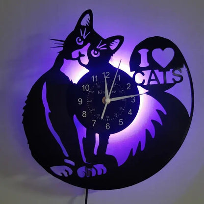 NEW CAT CLOCK "I Heart Cats" Light - up Wall Clock - FranksFunkyStuff