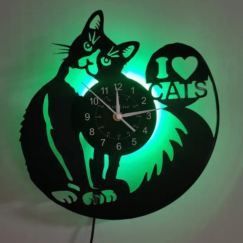 NEW CAT CLOCK "I Heart Cats" Light - up Wall Clock - FranksFunkyStuff