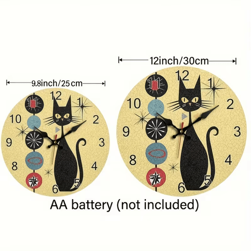 NEW CAT Clock with Modern Medieval Black Cat Design - FranksFunkyStuff