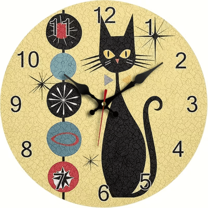 NEW CAT Clock with Modern Medieval Black Cat Design - FranksFunkyStuff