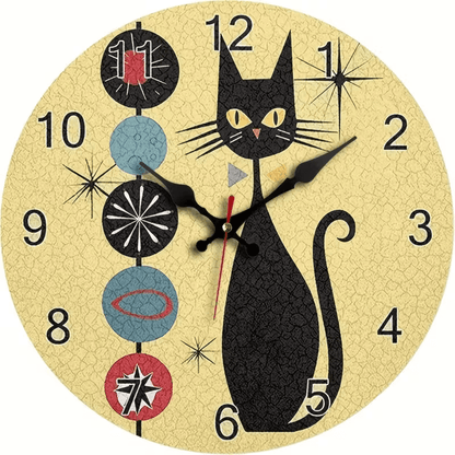 NEW CAT Clock with Modern Medieval Black Cat Design - FranksFunkyStuff