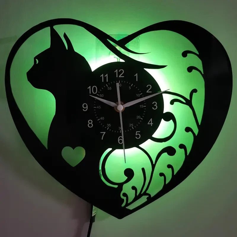 NEW CAT Light - up Vinyl Record Wall Clock - Heart Shaped Remote Controlled - FranksFunkyStuff