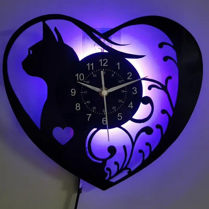 NEW CAT Light - up Vinyl Record Wall Clock - Heart Shaped Remote Controlled - FranksFunkyStuff