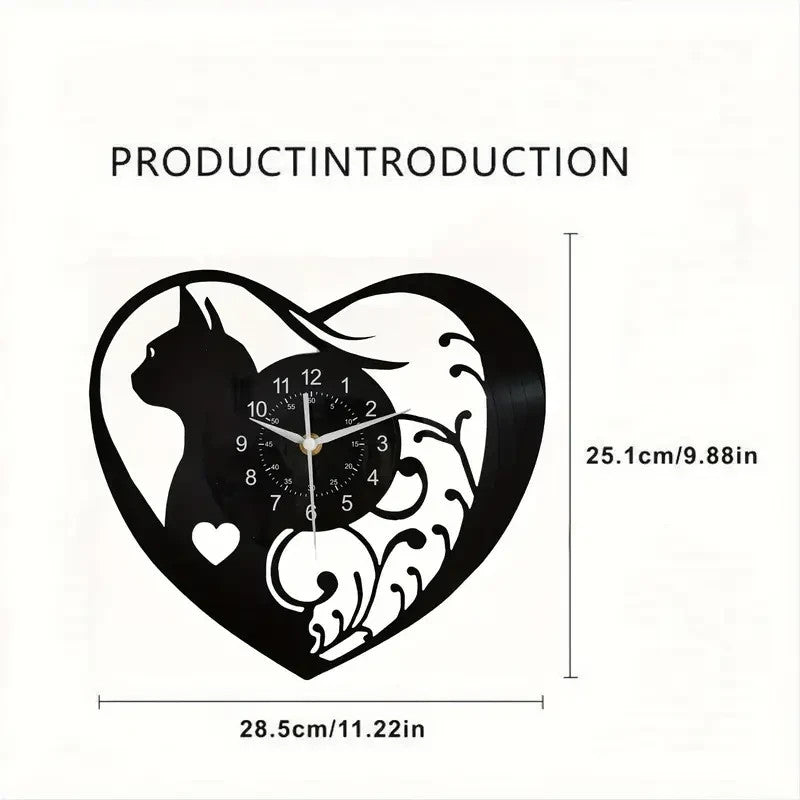 NEW CAT Light - up Vinyl Record Wall Clock - Heart Shaped Remote Controlled - FranksFunkyStuff