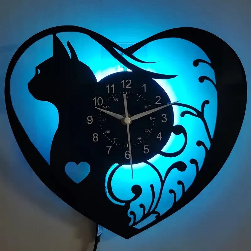 NEW CAT Light - up Vinyl Record Wall Clock - Heart Shaped Remote Controlled - FranksFunkyStuff