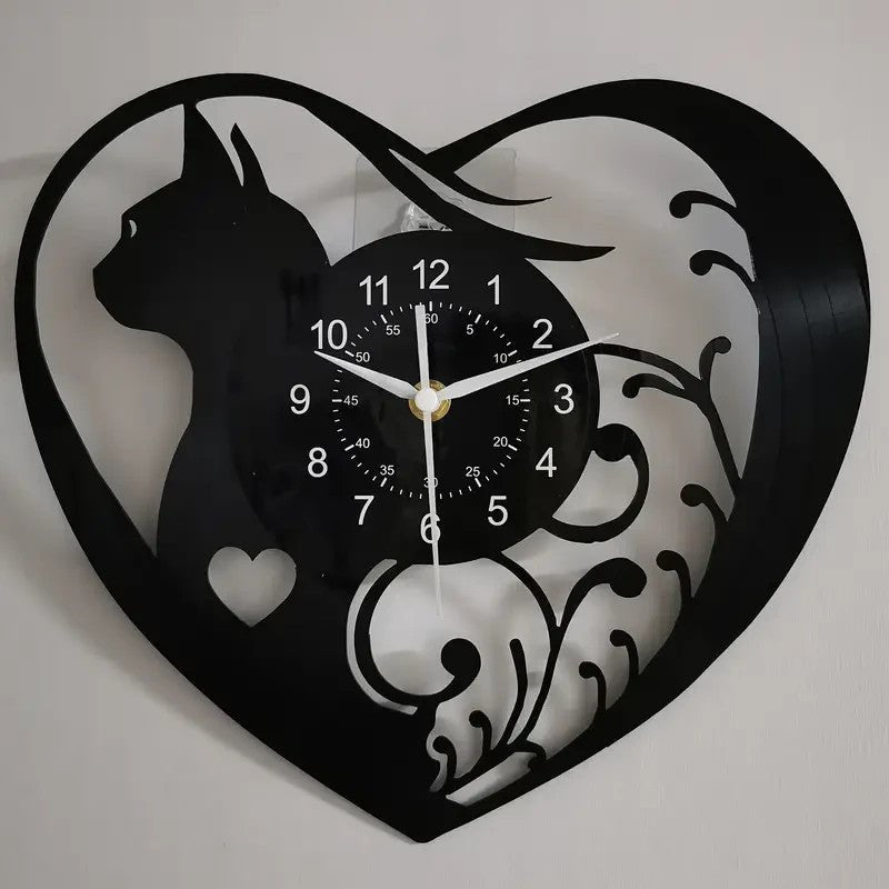 NEW CAT Light - up Vinyl Record Wall Clock - Heart Shaped Remote Controlled - FranksFunkyStuff