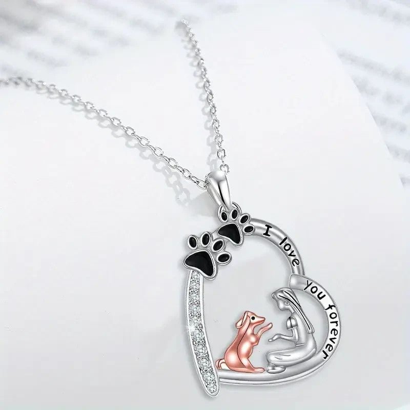NEW Charming Necklace Featuring a Cute Dog with Girl - FranksFunkyStuff